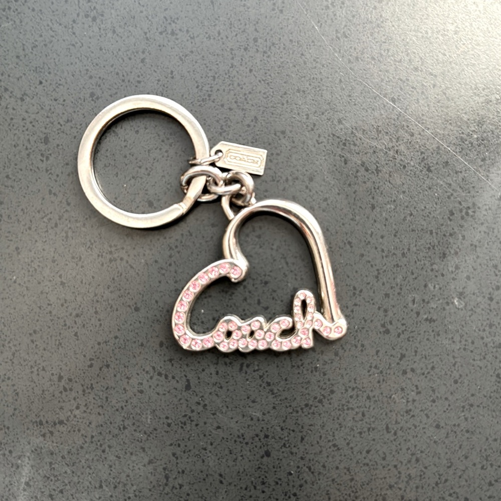 Coach Keychain - Silver with pink stones